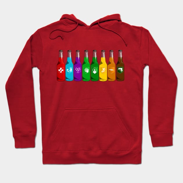 Zombie Perks Lined Up on Red Hoodie by LANStudios